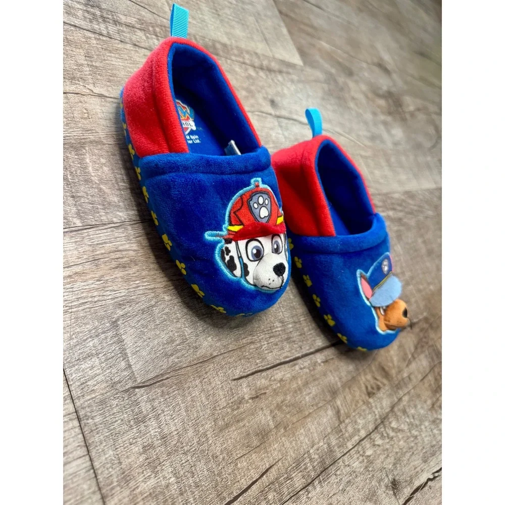 Paw Patrol Kids Marshall Chase Plush Slippers Blue Red Size 9-10